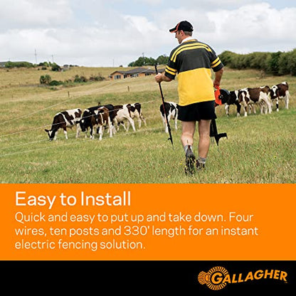 Gallagher Smart Fence 2 Portable Electric Fence for Livestock | 328ft of 4-Strand Electric Fencing, Built-In Posts and Reels, Quick Install Temporary Field Fencing