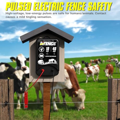 AC/DC 2-in-1 Power Supply, Electric Fence Energizer for 10 Mile Preventing Wild Animal Intrusion, 40 Acre Coverage, 12V Input, 12KV 2 Joule Output, Deter Predators, Contain Cattle, Cow and Livestock - color: BLACK-Base Model