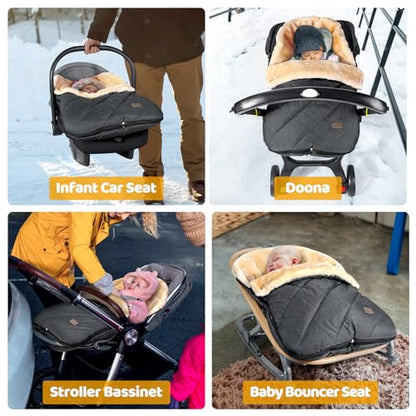 Orzbow Winter Car Seat Cover for Baby, Universal Fit, Berber Fleece, Gray | Car Seat Bunting Bag for Babies with Adjustable Zipper, Removable Car Seat & Stroller Footmuff to be Blanket - color: Faux Sheepskin Lining - Dark Gray
