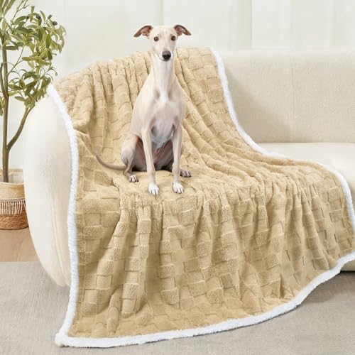 Luciphia Waterproof Dog Blanket, Reversible Fleece & Sherpa, Couch Cover - color: Creamy Yellow, size: Large (65x57 inch)