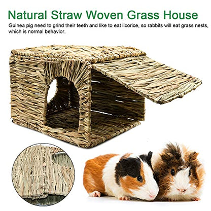 BWOGUE Large Guinea Pig Grass House, Guinea Pig Hideout, Foldable Straw Hut - size: 1 PACK