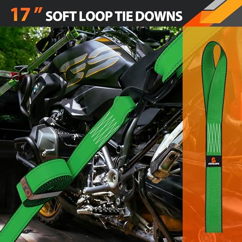 A ANTELOPE 4 Pack 1.5" x 15' Ratchet Tie Down Straps with S Hooks, Green - color: Green, size: 4PK-1.5in