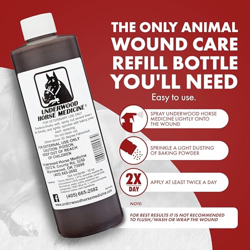 Underwood Horse Wound Spray Refill, Topical Horse Wound Care, 16 oz