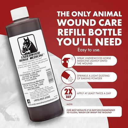 Underwood Horse Wound Spray Refill, Topical Horse Wound Care, 16 oz