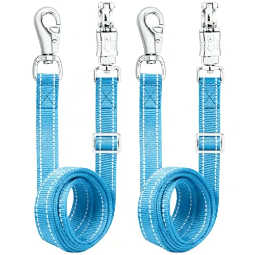 2 Pack Cross Ties for Horses, Heavy Duty Reflective Adjustable Trailer Tether (44"-78.7") with Panic & Bull Snap, 360° Anti-Tangle Barn Grooming Equipment (Blue) - color: Blue