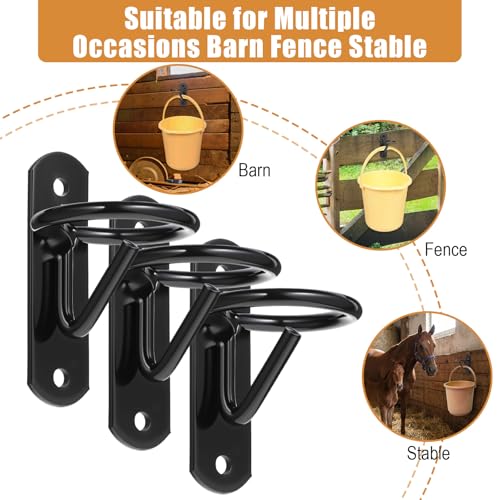 6 Pcs Bucket Hangers Hooks Heavy Duty Horse Water Feed Bucket Hooks for Metal Equestrian Stalls Barn Farmhouse Supplies with Screws Black