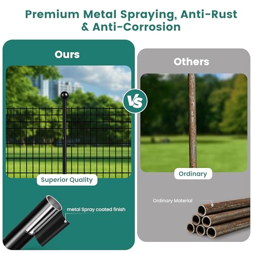 4FT Metal Fence Posts 10 Pack, Garden Lawn Wire Fencing Stakes | Easy Setup, Adjustable U-Clips & Segmented Structure Fit All Wire Fences Spray Coated to Resist Rust and Water