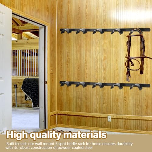 Aliceset 2 Pcs Horse Bridle Rack Wall Mount Metal 5 Spot Bridle Rack Horse Tack Organizer Rounded Tack Hook Space Saving Storage for Barn Room Halter Headstall Supplies Black