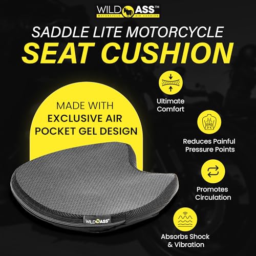 Wild Ass Saddle Lite - Motorcycle Air Gel Seat Pad, Ergonomic Air-Adjusting Cushion with Straps, Universal Fit for Ultimate Comfort & Relief, Cool Flow Motorcycle Accessory for Long Rides - Black - style: Lite