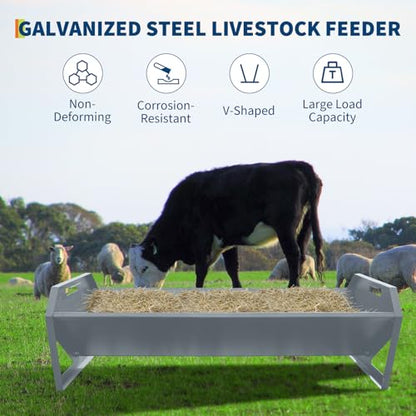 Livestock Feeding Trough, 22 Gallon Heavy Duty Feeder, Galvanized Steel Water Trough with V-Shaped Bottom, 45 Inch Large Hay Feeder for Barn Ranch, for Horses Goats Sheep