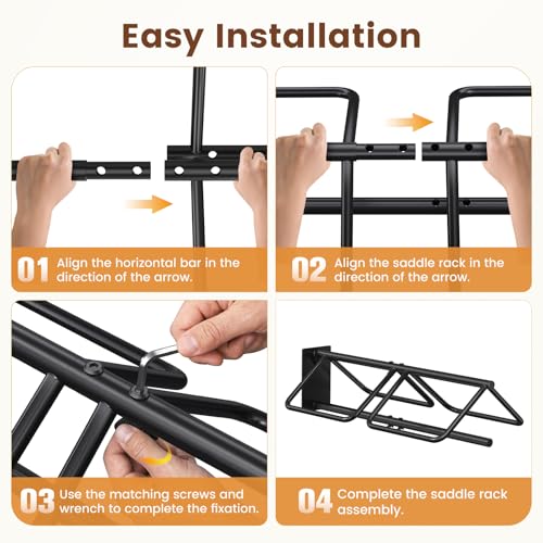 2 Pcs Saddle Rack Wall Mount with Saddle Pad Bar, 120-lb Capacity Heavy Duty Steel Horse Saddle Stand, Blanket Holder Tack Storage for Western English Saddles, Tack Room Barn Organizer, Black