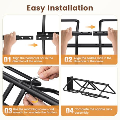 2 Pcs Saddle Rack Wall Mount with Saddle Pad Bar, 120-lb Capacity Heavy Duty Steel Horse Saddle Stand, Blanket Holder Tack Storage for Western English Saddles, Tack Room Barn Organizer, Black