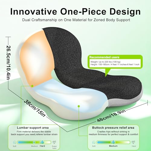 Seat Cushion, Seat Cushions for Office Chair, Ergonomic Coccyx Cushion, Breathable Non-Slip Memory Foam Pad for Long Sitting, Gaming Chair & Car Seat - color: Dark + Light Gray