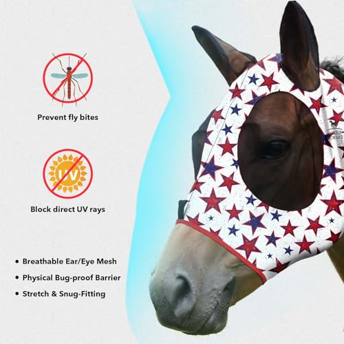 Harrison Howard Super Comfort Stretchy Fly Mask Large Eye Space with UV Protection Soft on Skin with Breathability Dream Star M Cob - color: Dream Star, size: Cob (Medium)