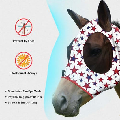 Harrison Howard Super Comfort Stretchy Fly Mask Large Eye Space with UV Protection Soft on Skin with Breathability Dream Star M Cob - color: Dream Star, size: Cob (Medium)