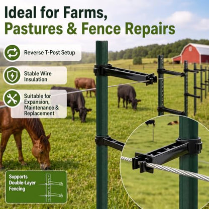 Pangda 50 Pcs 5 Inch Reversed Extender Insulator Snap Fit T Post Insulator | Black Extended Snug Fitting, T Post Electric Fence Wire Clips, For Yard Agricultural Ranchers Farm Fence - color: Black