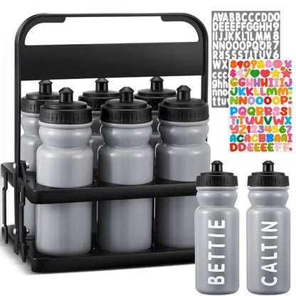 Suclain Squeeze Water Bottles with Carrier, 7 Pcs, Grey - color: Grey