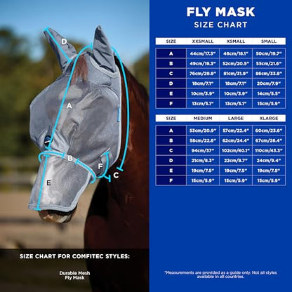 WeatherBeeta ComFiTec Durable Mesh Fly Mask with Ears & Nose, Grey, Extra Large - color: Grey, size: XL