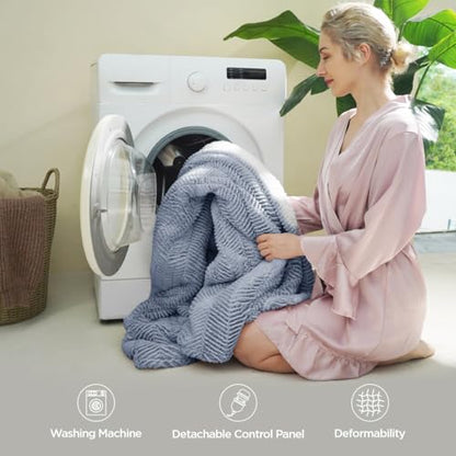 Templewet Heated Blanket Throw 50" x 60",Fluffy Electric Blanket,Blue | Timer Settings,Auto Off,Soft Sherpa Heated Throw Blanket,Machine Washable,Fast Heating for Sofa Bed Office Use,Gifts for Mom - color: Frosty Blue