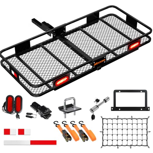 Mockins Trailer Hitch Cargo Carrier w/License Plate Holder & Rear Lights - size: 60"L X 20"W X 6"H