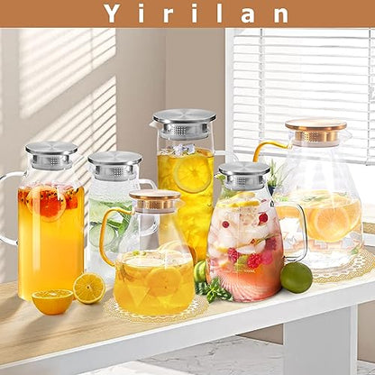 Glass Pitcher, 3 Liter Water Pitcher With Lid | Iced Tea Pitcher for Fridge, Glass Water Carafe With Lid, Glass Water Jug, Large Drink Pitcher For Juice, Milk, Cold Or Hot - size: 3.0 liters