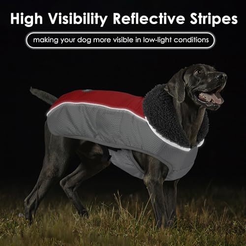 Petglad Dog Coat, Waterproof Ripstop Dog Winter Jacket with Leash Hole, Reflective Adjustable Warm Pet Fleece Snow Sweater for Small Medium Large Dogs - Red, S - color: Red, size: S