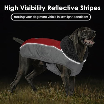 Petglad Dog Coat, Waterproof Ripstop Dog Winter Jacket with Leash Hole, Reflective Adjustable Warm Pet Fleece Snow Sweater for Small Medium Large Dogs - Red, 3XL - color: Red, size: 3XL