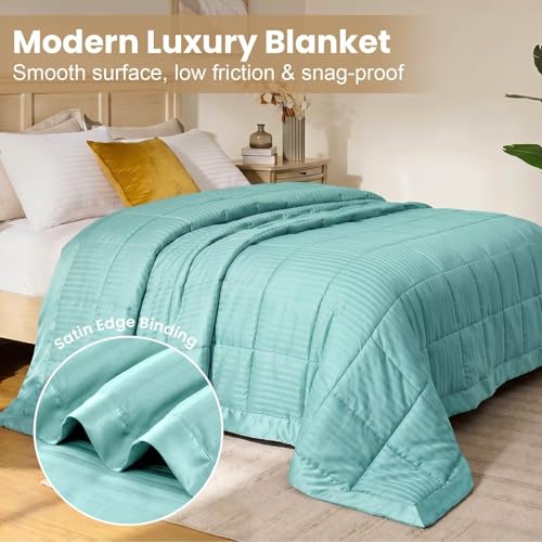 downluxe Queen Size Blanket with Satin Trim, Lightweight Down Alternative Blankets Queen Size for All Season, Machine Washable (Mint Green, 90x90 Inch) - color: Mint Green, size: Queen