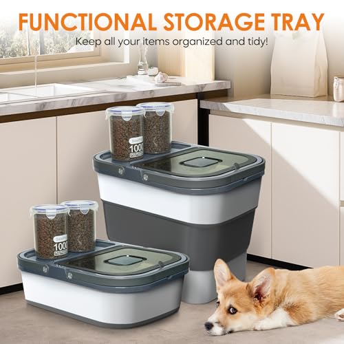 HOYTAMDAR 35lbs Collapsible Dog Food Storage Container,Rolling Wheels - color: Grey-35lbs