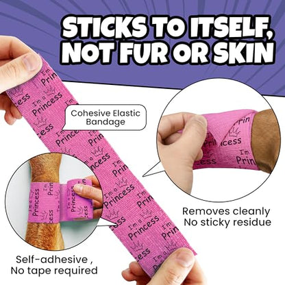 Funny Vet Wrap for Dogs, 2in Self-Adhesive Bandage Tape, 12 Pack Mix | Dog first aid kit supplies; Hot Spot & Wound Wrap; Breathable; Easy Tear; Individually Wrapped; Sticks to Itself, Not Fur - color: All Attitude (12 Count)