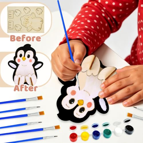 Vileafy 8 Pack Wooden Animal Painting Crafts for Kids Ages 4-8 | 8 Individual Party Favor with Paints & Brushes, DIY Build & Paint Arts and Crafts for Classroom, Birthday, Rainy Day Activity