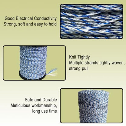 Electric Fence Wire, 1312 Feet 400 Meters with 6 Stainless Strands, Good Rust Resistance and Conductive Poly Wire for Farm Fence, UV Resistant, Portable Livestock Fencing, Poly Wire Rope Line - size: 1312FT/400M