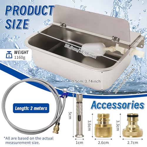 Automatic Animal Drinking Water Bowl，304 Stainless Steel 6L Large Dog Water Bowl with Float Valve Wall-mountable Water Dispenser Include Pipe and Quick Connecter,for Dog Horse Goat Pig Cow