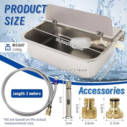 Automatic Animal Drinking Water Bowl，304 Stainless Steel 6L Large Dog Water Bowl with Float Valve Wall-mountable Water Dispenser Include Pipe and Quick Connecter,for Dog Horse Goat Pig Cow