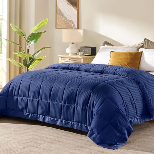 downluxe King Size Blanket with Satin Trim, Lightweight Down Alternative King Blanket for All Season, Machine Washable (Navy, 108 x 90 Inch) - color: Navy, size: King