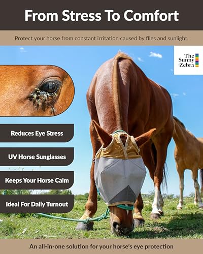 TSZ Horse Fly Mask Standard No Ears UV Block 70% Breathable Mesh Flymask - size: Horse