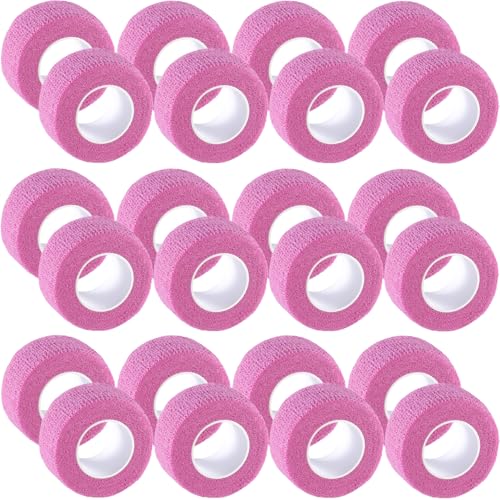 IndigoCase 24 Pack Self Adhesive Bandage Wrap 1 Inch x 5 yd Elastic Tape - color: Pink, size: 1 Inch - 24 Pack