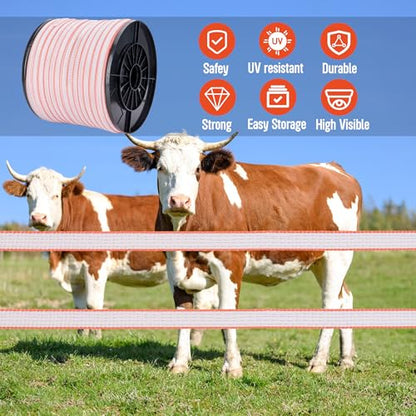 Electric Fence Tape 1/2 inch, Electric Fence Poly Tape 6ss Conductors 1312' - color: 0.5 in, size: 1312 FEET