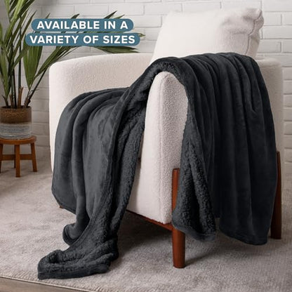 Bare Home Sherpa Fleece Blanket (Twin/Twin XL, Black with Black Sherpa) - color: 03 - Black - Black, size: Twin/Twin XL