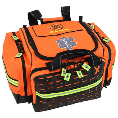 Lightning X Personalized EMT Trauma Bag – Large ALS Medical Bag with 6 Color-Coded Pouches, MOLLE Panel, Waterproof Bottom, Reflective EMS Gear, Custom Embroidered Name or Logo | LXMB35 - color: Orange