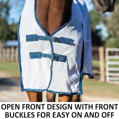 Schneiders Soft Interlock Mesh II Horse Fly Sheets | Superior UV & Insect Protection | Versatile Euro Fit Option | Reflective Safety Design - color: White, style: Horse High Neck Euro Surcingle