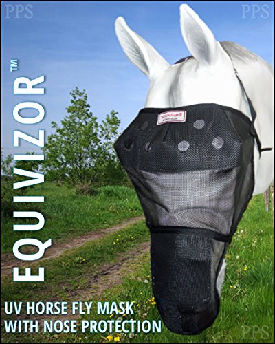 EquiVizor 95% UV Eye Protection (Full) Horse Fly Mask with Nose - Help with Uveitis, Corneal Ulcer, Light Sensitive. Designed to Stay On Your Horse, Off The Ground - size: Full