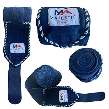 Majestic Ally Fleece Polo Leg Wraps with Braided Rope for Horses - Set of 4-10 Foot Long and 5 Inch Wide (Navy) - color: Navy
