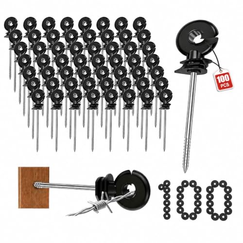 100 PCS 5.83 Inch Electric Fence Insulators, Screw in Ring Electric Wire Fence Post Insulator, Long Arm Wood Post Insulator for Tape Rope Electric Wire Animal Agricultural Garden Fence