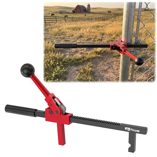Chain Link Fence Stretcher Tool, Ratcheting Wire Fence Tightener & Puller for Woven Wire Fence, 3″–12″ Tension Range, 5° Tilted Base & Hooked Groove, One-Hand Operation for Farm & Yard, Red - color: Red