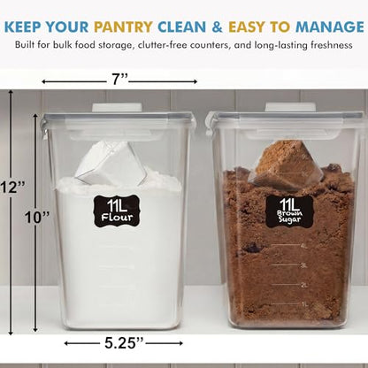 Shazo 2 PC (11L | 372 oz) Flour Sugar Storage Containers with Spout Lid & Easy Carry Handle - BPA Free Extra Large Airtight Food Storage Containers with Lids - Rice Canisters Sets for Kitchen & Pantry - color: Gray