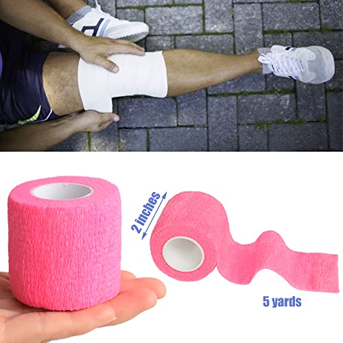 2 Inches Self Adhesive Bandage Wrap Cohesive Wrap, 9 Pack, Pink - color: Pink, size: 2 Inch