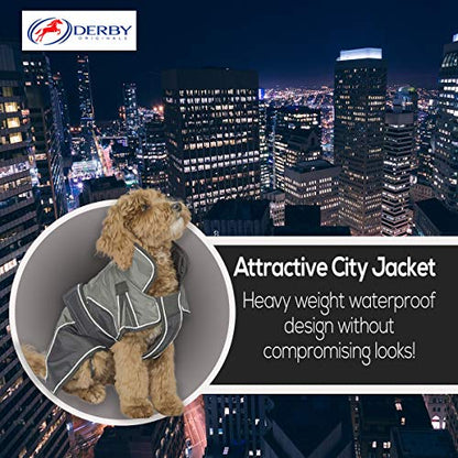 Derby Originals Urban Pet 420D Water Resistant Reflective Winter Dog Parka with Neck Cover & Harness Compatible Opening 220g Heavy Weight - color: Purple/Charcoal, size: Medium