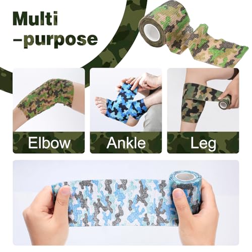 AZEN 12 Pack Camo Self Adhesive Bandage Wrap, 3" X 5 Yards Elastic Cohesive Bandage Wrap, Athletic Tape, Tattoo Tape Wrap, Vet Wrap, Ankle Tape (Camo) - color: Camo, size: 3IN - 12Pack