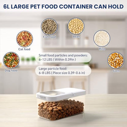 LEAWALK 6 Lbs Airtight Dog Cat Food Storage Container and Dog Treat Containers BPA-Free, PET Clear Stackable Pet Storage Bin, 1-Cup Scoop, 1-Sponge cleaning brush, Pop Top, With handle, Easy Mobility - color: Milky White 6L-A